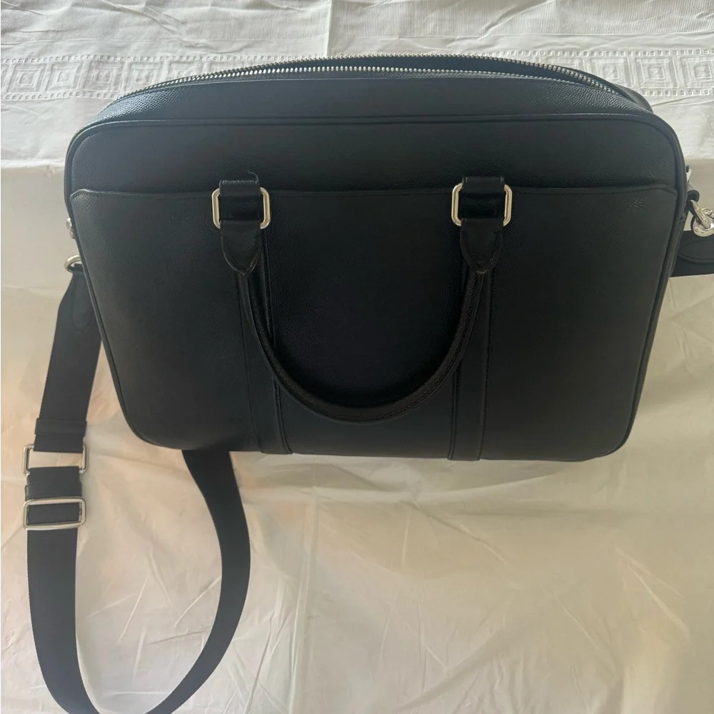 Coach Black Leather Briefcase Tote with Silver Hardware
